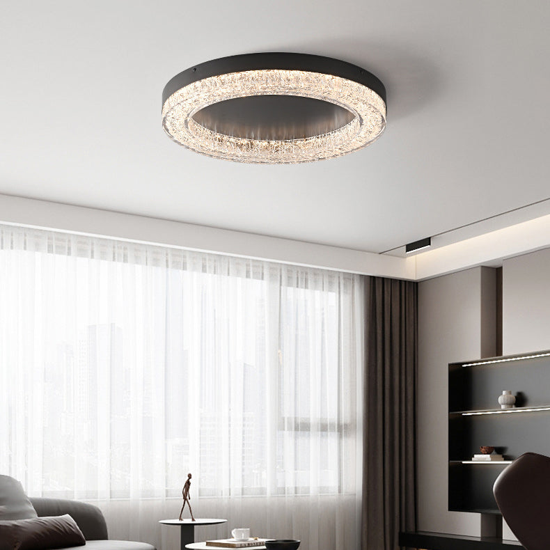 Modern Luxury Round Ice Cracks Hardware Resin LED Flush Mount Ceiling Light For Living Room