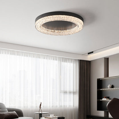 Modern Luxury Round Ice Cracks Hardware Resin LED Flush Mount Ceiling Light For Living Room