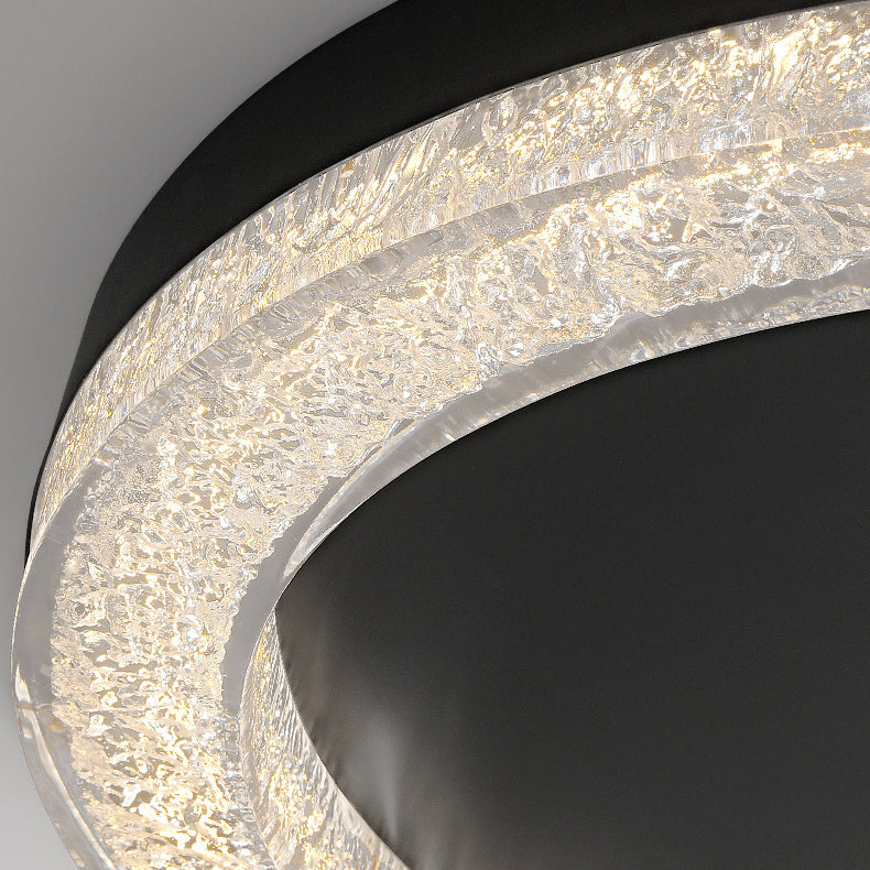 Modern Luxury Round Ice Cracks Hardware Resin LED Flush Mount Ceiling Light For Living Room