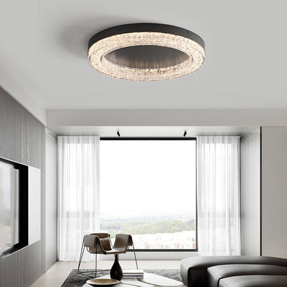 Modern Luxury Round Ice Cracks Hardware Resin LED Flush Mount Ceiling Light For Living Room
