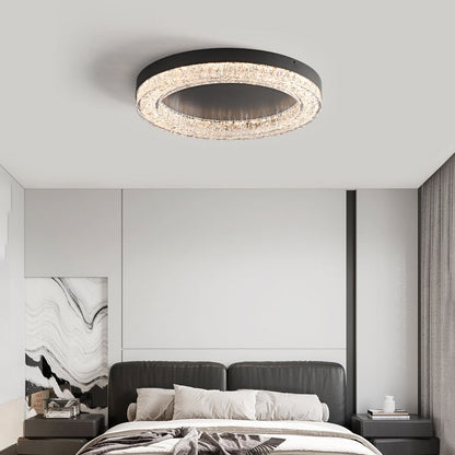 Modern Luxury Round Ice Cracks Hardware Resin LED Flush Mount Ceiling Light For Living Room