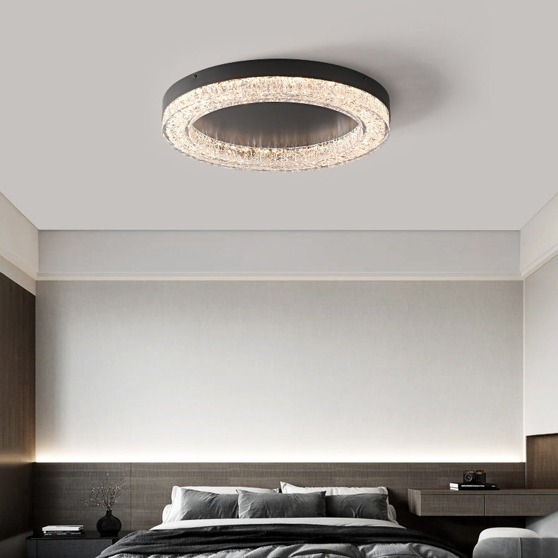 Modern Luxury Round Ice Cracks Hardware Resin LED Flush Mount Ceiling Light For Living Room