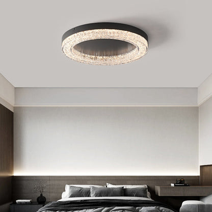 Modern Luxury Round Ice Cracks Hardware Resin LED Flush Mount Ceiling Light For Living Room