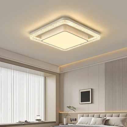 Modern Luxury Double Round Square Rectangular Iron Acrylic LED Flush Mount Ceiling Light for Living Room