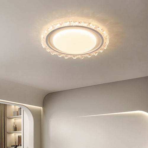 Modern Luxury Round Cream Wave Iron Acrylic LED Flush Mount Ceiling Light For Living Room