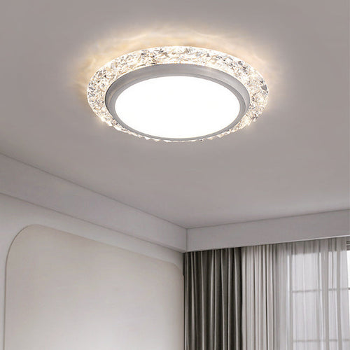 Modern Luxury Round Acrylic Aluminum Crystal LED Flush Mount Ceiling Light For Living Room