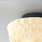 Contemporary Retro Iron Glass Lace Floral Relief Pattern Drum Shade 3-light Semi-flush Mount Ceiling Light for Living Room