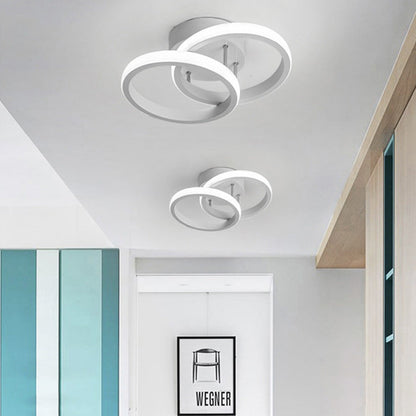 Contemporary Creative Double Square Round Iron Acrylic LED Semi-Flush Mount Ceiling Light For Bedroom