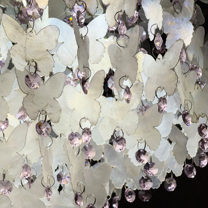Contemporary Creative Stainless Steel Crystal Butterfly Shape Shell Wind Chime LED Flush Mount Ceiling Light For Bedroom