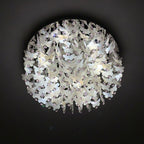 Contemporary Creative Stainless Steel Crystal Butterfly Shape Shell Wind Chime LED Flush Mount Ceiling Light For Bedroom
