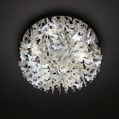 Contemporary Creative Stainless Steel Crystal Butterfly Shape Shell Wind Chime LED Flush Mount Ceiling Light For Bedroom