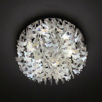 Contemporary Creative Stainless Steel Crystal Butterfly Shape Shell Wind Chime LED Flush Mount Ceiling Light For Bedroom