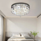 Contemporary Creative Stainless Steel Crystal Butterfly Shape Shell Wind Chime LED Flush Mount Ceiling Light For Bedroom