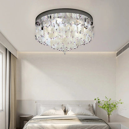 Contemporary Creative Stainless Steel Crystal Butterfly Shape Shell Wind Chime LED Flush Mount Ceiling Light For Bedroom