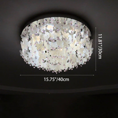 Contemporary Creative Stainless Steel Crystal Butterfly Shape Shell Wind Chime LED Flush Mount Ceiling Light For Bedroom