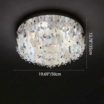 Contemporary Creative Stainless Steel Crystal Butterfly Shape Shell Wind Chime LED Flush Mount Ceiling Light For Bedroom