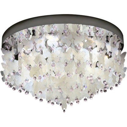 Contemporary Creative Stainless Steel Crystal Butterfly Shape Shell Wind Chime LED Flush Mount Ceiling Light For Bedroom