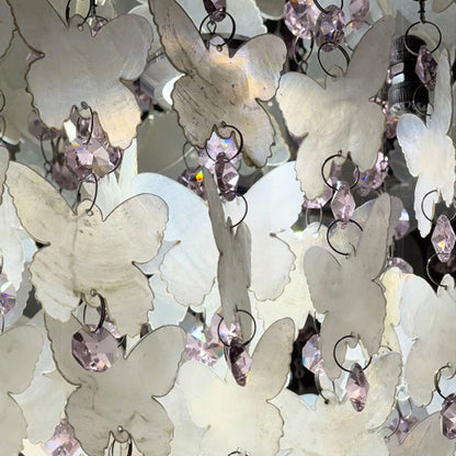 Contemporary Creative Stainless Steel Crystal Butterfly Shape Shell Wind Chime LED Flush Mount Ceiling Light For Bedroom