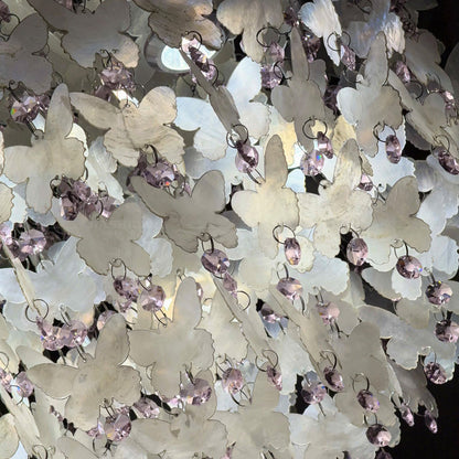 Contemporary Creative Stainless Steel Crystal Butterfly Shape Shell Wind Chime LED Flush Mount Ceiling Light For Bedroom