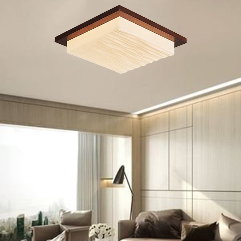Traditional Japanese Acrylic Wood Base Rectangular Square Blocks Water Grain LED Flush Mount Ceiling Light for Hallway