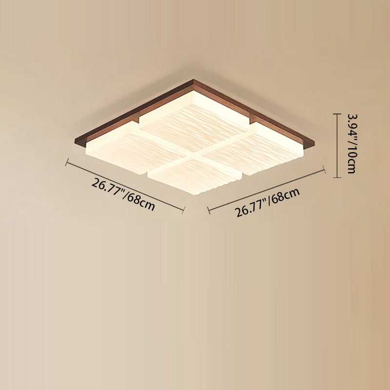 Traditional Japanese Acrylic Wood Base Rectangular Square Blocks Water Grain LED Flush Mount Ceiling Light for Hallway