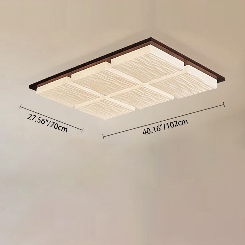 Traditional Japanese Acrylic Wood Base Rectangular Square Blocks Water Grain LED Flush Mount Ceiling Light for Hallway