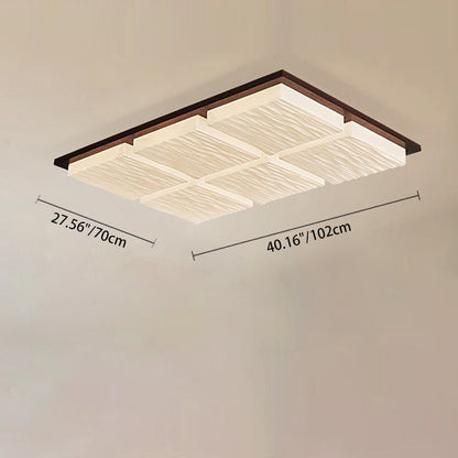 Traditional Japanese Acrylic Wood Base Rectangular Square Blocks Water Grain LED Flush Mount Ceiling Light for Hallway