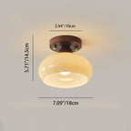 Contemporary Retro Petal Domed Round Vertical Grain Glass Shade Wood Frame 1-Light Semi-Flush Mount Ceiling Light For Living Room