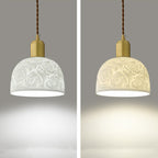 Contemporary Nordic Rose Pattern Ceramic Shade Brass 1-Light Pendant Light For Living Room