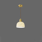 Contemporary Nordic Rose Pattern Ceramic Shade Brass 1-Light Pendant Light For Living Room