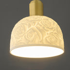 Contemporary Nordic Rose Pattern Ceramic Shade Brass 1-Light Pendant Light For Living Room