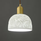 Contemporary Nordic Rose Pattern Ceramic Shade Brass 1-Light Pendant Light For Living Room
