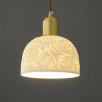 Contemporary Nordic Rose Pattern Ceramic Shade Brass 1-Light Pendant Light For Living Room