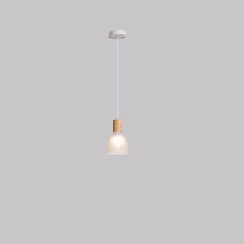 Contemporary Nordic Round Dome Wood Glass Shade 1-Light Pendant Light For Living Room