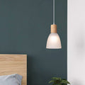 Contemporary Nordic Round Dome Wood Glass Shade 1-Light Pendant Light For Living Room
