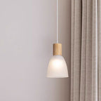 Contemporary Nordic Round Dome Wood Glass Shade 1-Light Pendant Light For Living Room