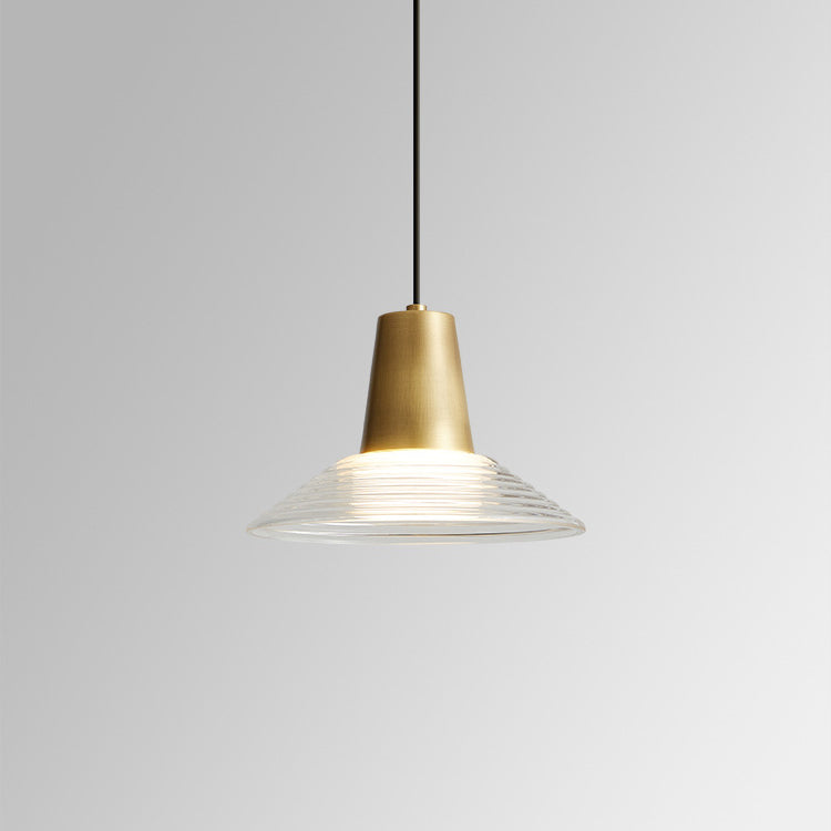 Modern Luxury Cone Shape Glass Brass LED Pendant Light For Living Room