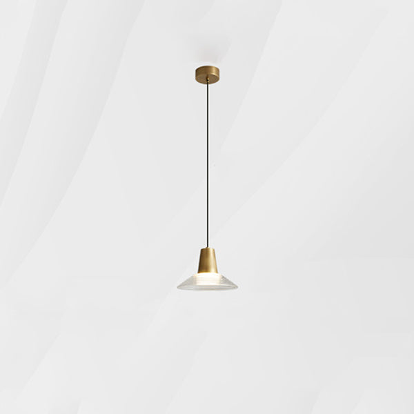 Modern Luxury Cone Shape Glass Brass LED Pendant Light For Living Room