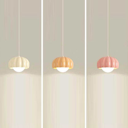 Contemporary Nordic Pumpkin Shape Resin Aluminum PE 1-Light Pendant Light For Bedroom