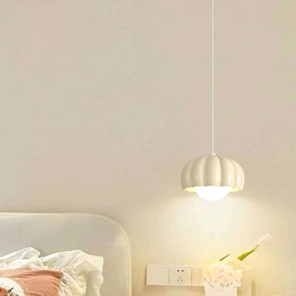 Contemporary Nordic Pumpkin Shape Resin Aluminum PE 1-Light Pendant Light For Bedroom