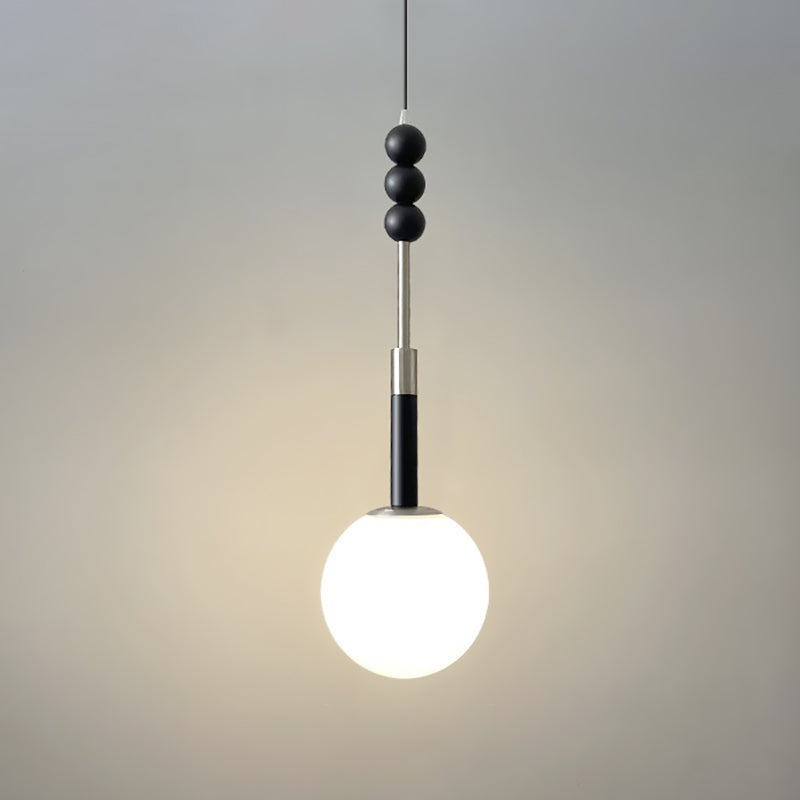 Contemporary Retro Iron Wood Glass Ball Dome 1-Light Pendant Light For Living Room