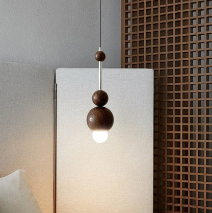 Contemporary Retro Iron Wood Glass Ball Dome 1-Light Pendant Light For Living Room