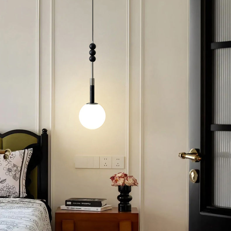 Contemporary Retro Iron Wood Glass Ball Dome 1-Light Pendant Light For Living Room