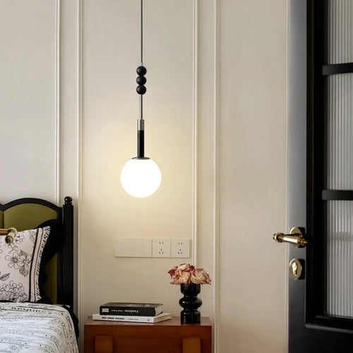 Contemporary Retro Iron Wood Glass Ball Dome 1-Light Pendant Light For Living Room