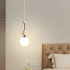 Contemporary Retro Iron Wood Glass Ball Dome 1-Light Pendant Light For Living Room