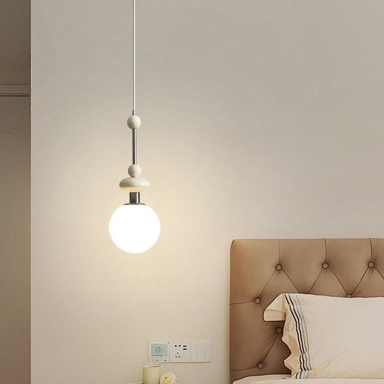Contemporary Retro Iron Wood Glass Ball Dome 1-Light Pendant Light For Living Room