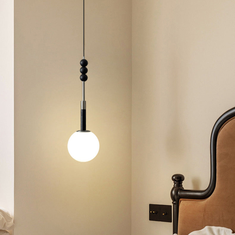 Contemporary Retro Iron Wood Glass Ball Dome 1-Light Pendant Light For Living Room