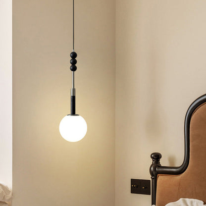 Contemporary Retro Iron Wood Glass Ball Dome 1-Light Pendant Light For Living Room