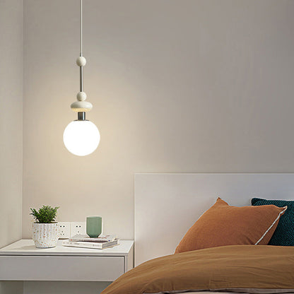 Contemporary Retro Iron Wood Glass Ball Dome 1-Light Pendant Light For Living Room