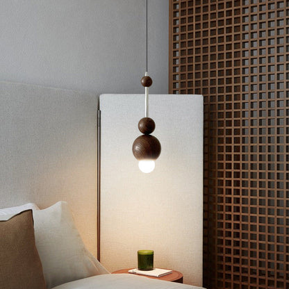 Contemporary Retro Iron Wood Glass Ball Dome 1-Light Pendant Light For Living Room